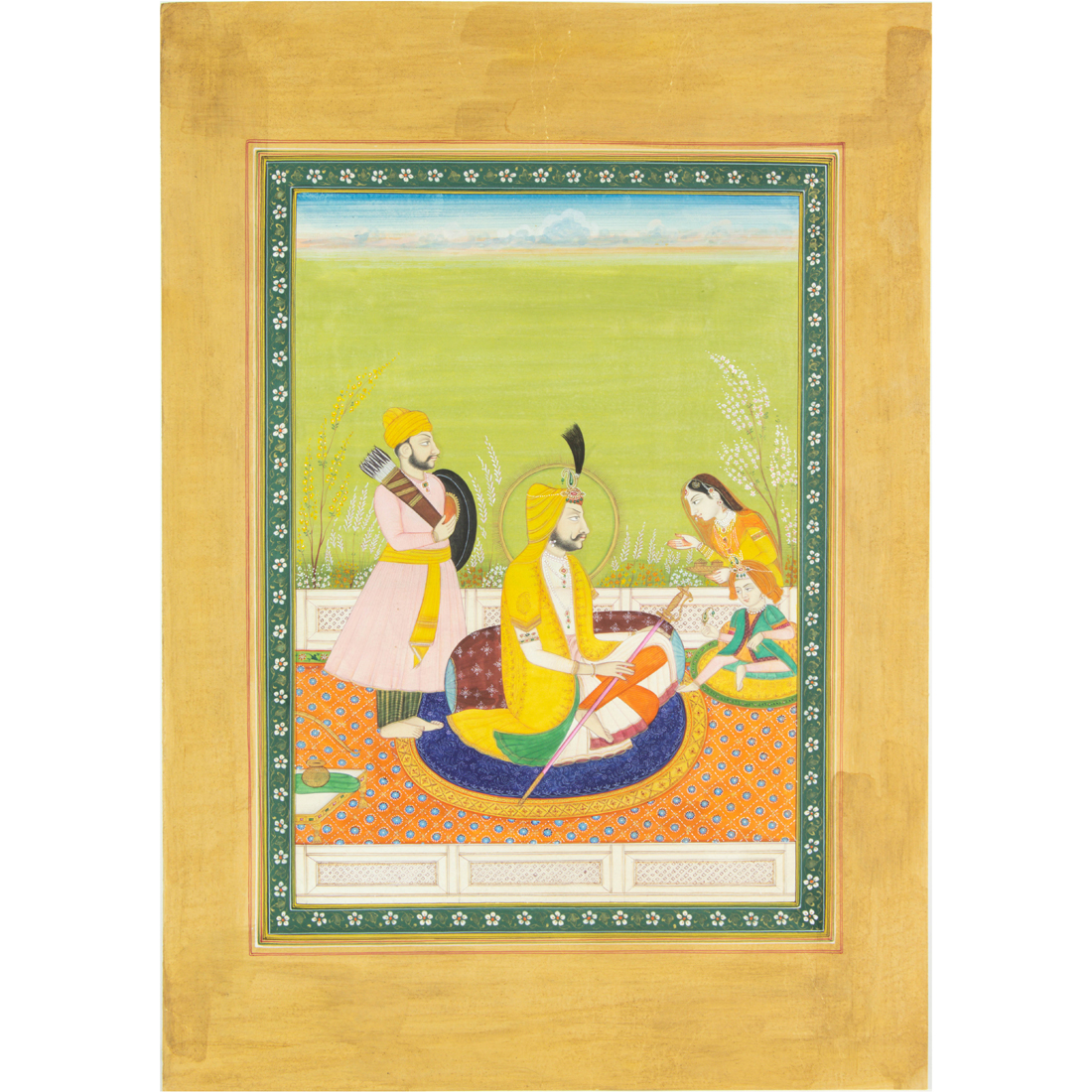 Appraisal: SIKH SCHOOL MINIATURE PAINTING OF A SEATED PRINCE HOLDING A