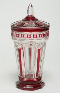 Appraisal: Bohemian Glass Cranberry Cut Czech Bohemian glass jar or urn