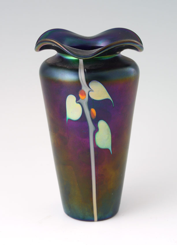 Appraisal: ABELMAN IRIDESCENT STUDIO ART GLASS VASE Signed numbered and dated