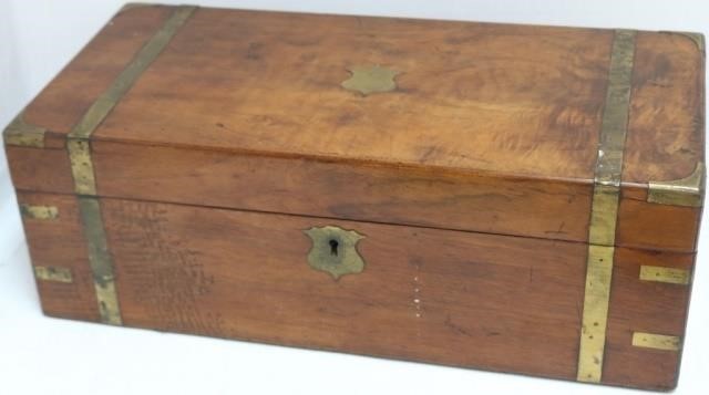 Appraisal: BRASS BOUND MAHOGANY TRAVELING DESK POSSIBLY FORA SHIP DATED HAS