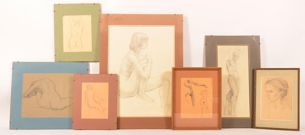 Appraisal: Seven J Cashore Nude Drawings Sketches Seven Nude Study Drawings