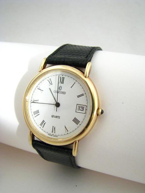 Appraisal: Gents K yellow gold Concord wrist watch leather band Roman