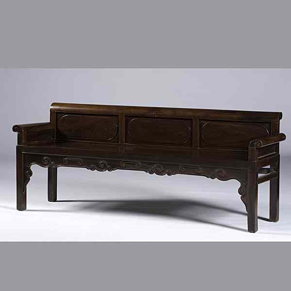 Appraisal: Chinese Carved Bench Chinese th century A rosewood bench with