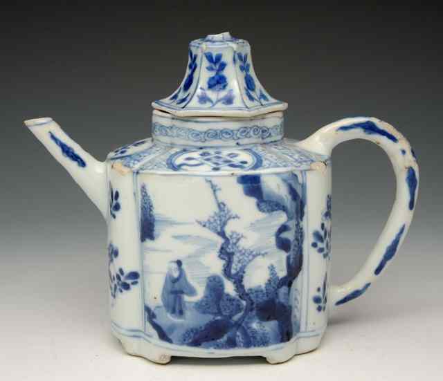 Appraisal: A CHINESE BLUE AND WHITE PORCELAIN KANGXI TEAPOT with panelled