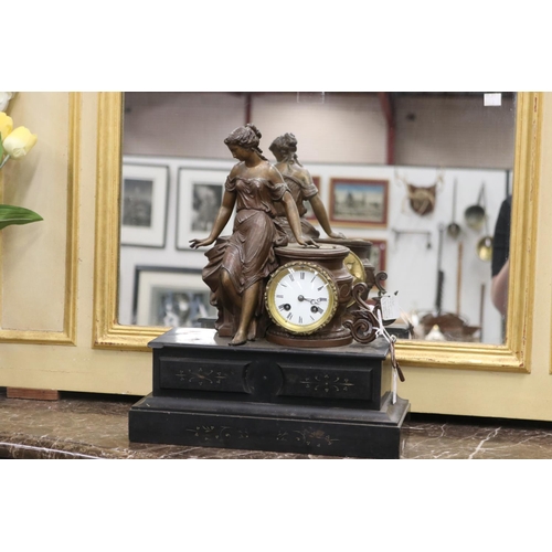 Appraisal: Antique French Napoleon III figural black marble mantle clock female