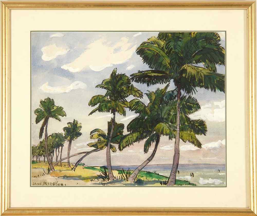 Appraisal: JANE PETERSONAmerican - Palms and Surf'' Signed lower left ''Jane