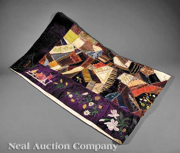 Appraisal: A Silk and Cotton Crazy Quilt c - of rectangular