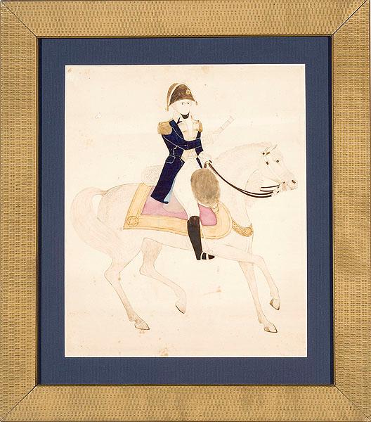 Appraisal: INK AND WATERCOLOR OF WASHINGTON ON HORSEBACK American early th