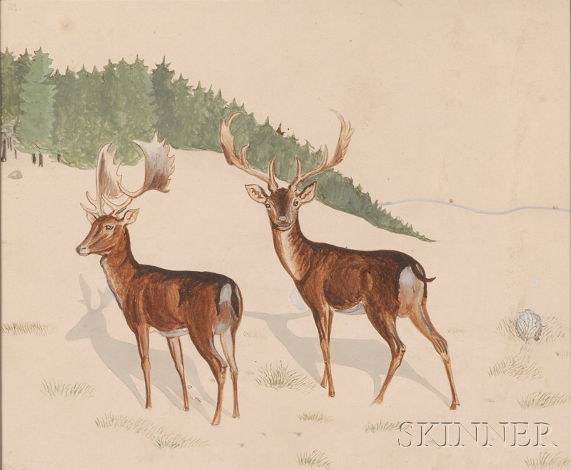 Appraisal: American School Early th Century Deer in a Winter Landscape