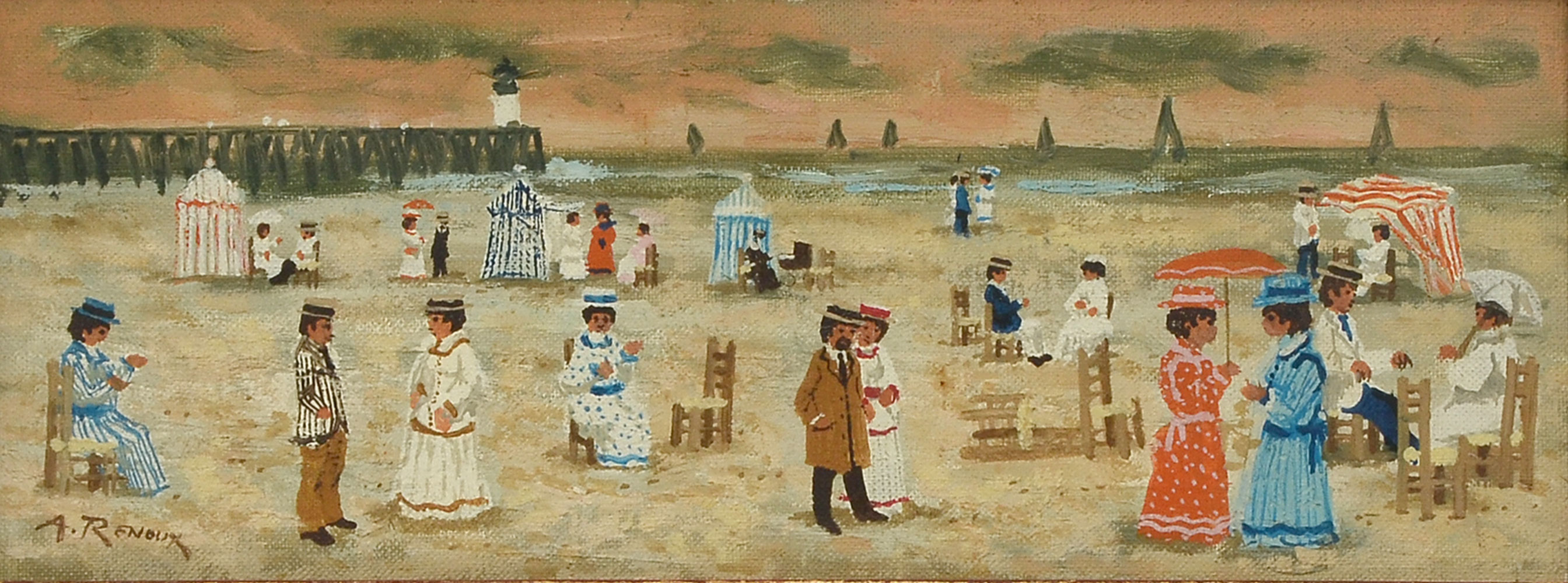 Appraisal: RENOUX Andre French - ''Trouville'' A Beach Scene Oil on