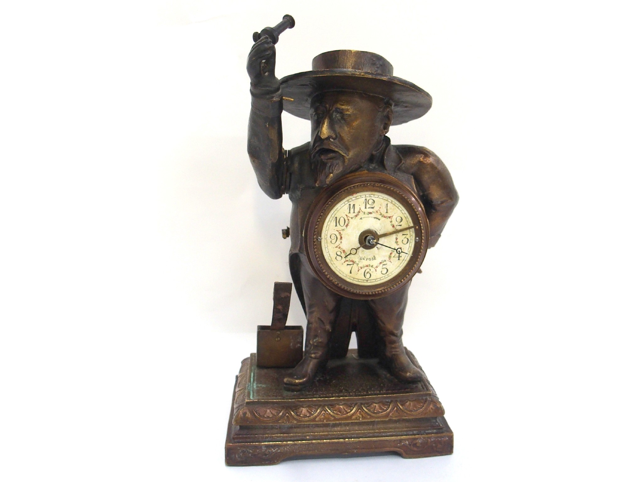 Appraisal: Bronzed figural clock of a man in a hat