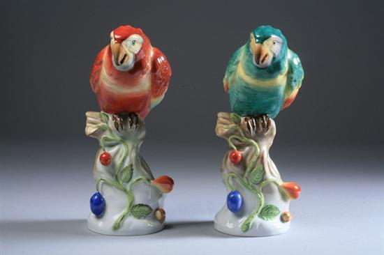 Appraisal: PAIR HEREND PORCELAIN POLYCHROME GLAZED FIGURES OF PARROTS Perched on