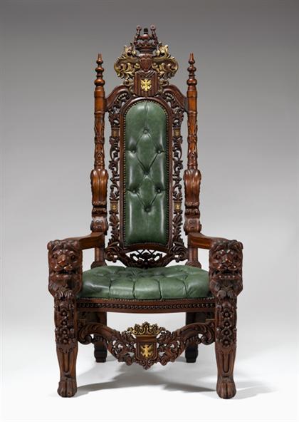 Appraisal: Continental Baroque style carved walnut and parcel-gilt state chair late