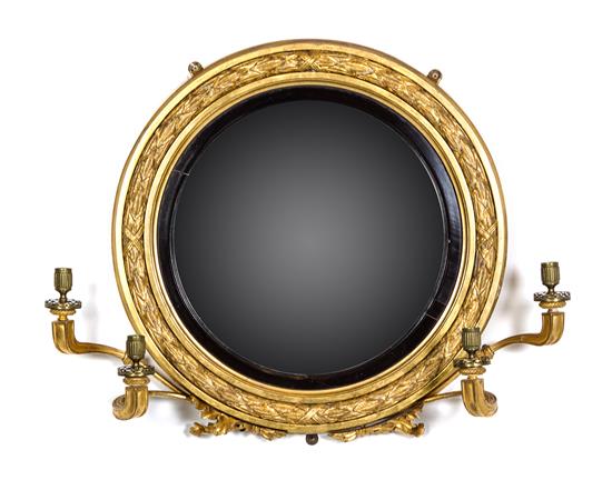 Appraisal: Sale Lot A Regency Giltwood and Ebonized Convex Girandole Mirror