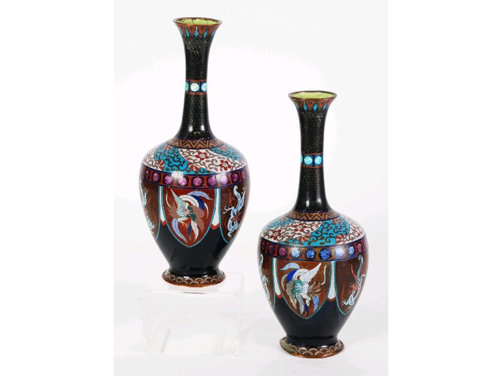 Appraisal: PAIR OF JAPANESE LATE MEIJI PERIOD CLOISONNE VASES footed oviform