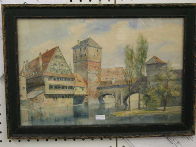 Appraisal: Werner Zeme Watercolor European Cityscape with Waterway x well listed