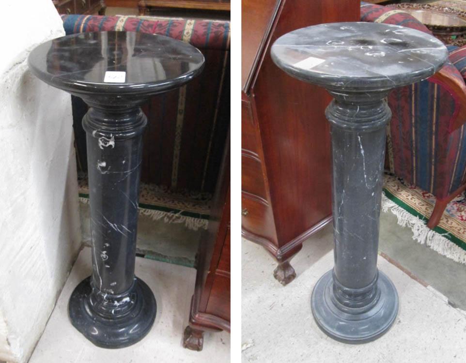 Appraisal: TWO GRIGIO MARBLE PEDESTALS both dark gray white veining round