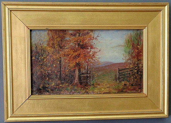 Appraisal: Oil on canvas painting of an autumn landscape signed M