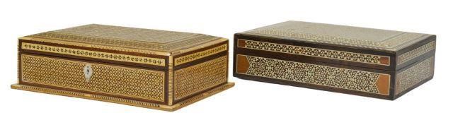 Appraisal: lot of Arabesque inlaid table boxes each having densely inlaid