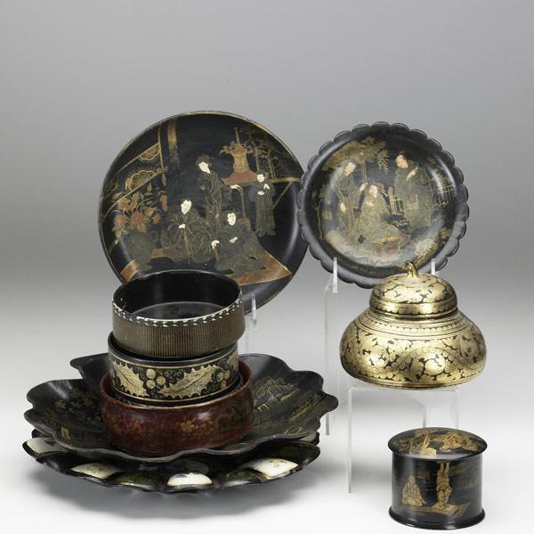 Appraisal: ASIAN LACQUER Ten pieces include four trays two covered boxes