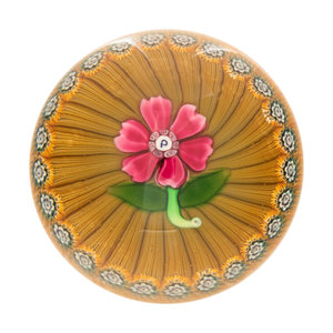 Appraisal: A Miniature Perthshire Pink Flower Over Yellow Millefiori Stave Basket