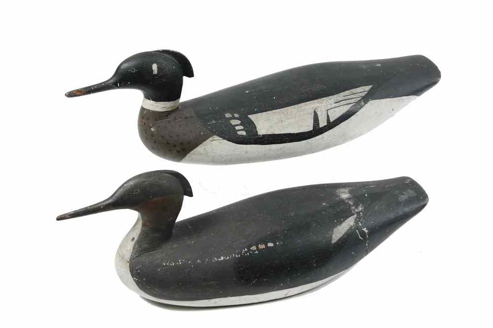 Appraisal: DECOYS - Pair of th c carved and painted Merganser