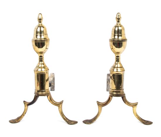 Appraisal: Sale Lot A Pair of Brass Andirons th century having