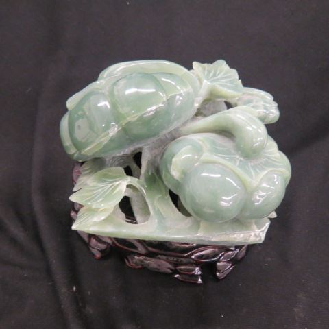 Appraisal: Chinese Carved Jade Figurine of Gourds tall plus wood base