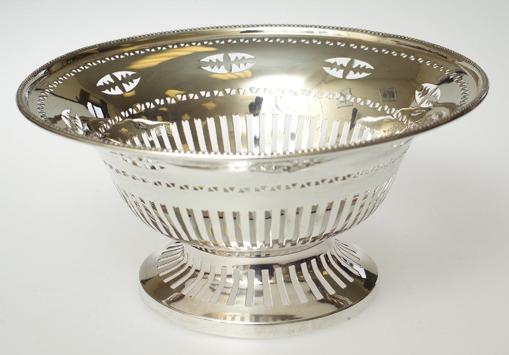 Appraisal: GEORGE V PIERCED SILVER FRUIT BOWL Birmingham with beaded everted