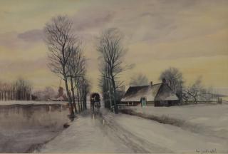 Appraisal: Continental School th Century watercolor Snowy Landscape with House and