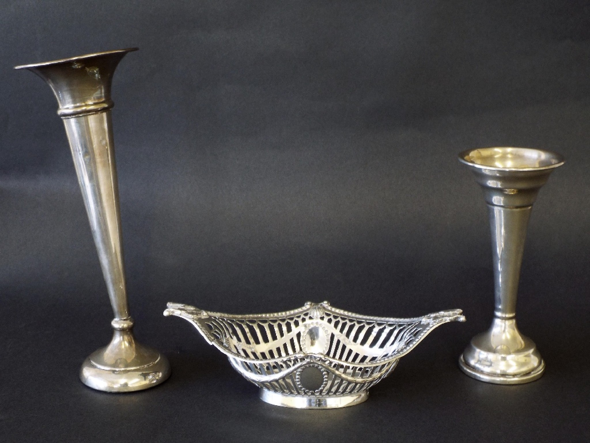 Appraisal: Victorian silver oval bonbon dish the pierced bowl with floral