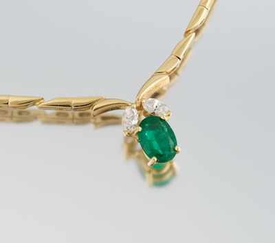 Appraisal: A Ladies' Emerald and Diamond Necklace k yellow gold choker