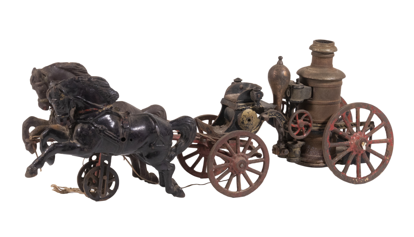 Appraisal: EARLY HUBLEY CAST IRON HORSE DRAWN FIRE PUMPER WAGON Hubley