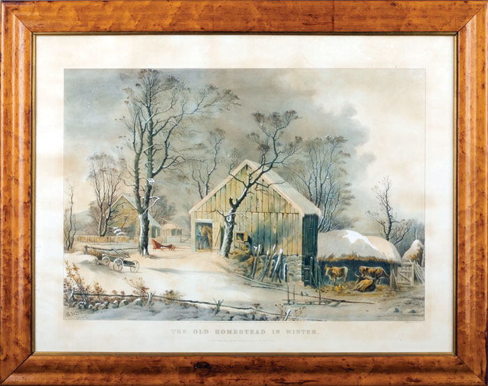 Appraisal: THE OLD HOMESTEAD IN WINTER Large-folio handcolored lithograph painted by