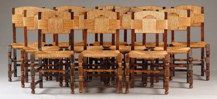 Appraisal: SET OF TWELVE RUSH SEAT DINING ROOM CHAIRS Each chair