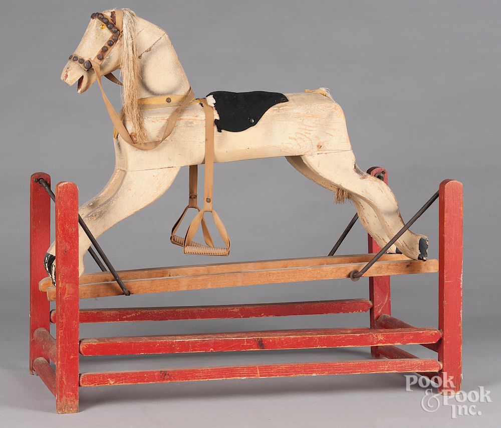 Appraisal: Child's carved and painted wooden rocking horse Child's carved and