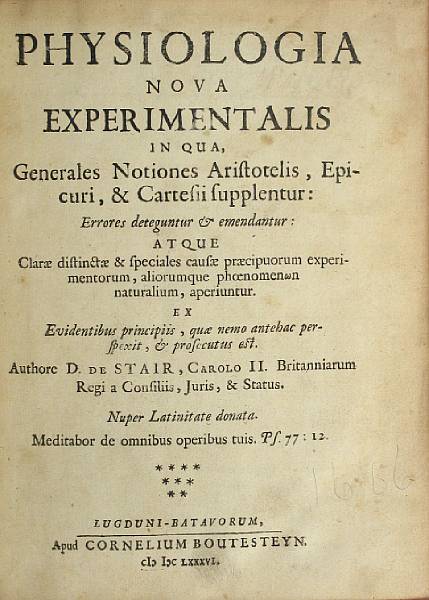 Appraisal: STAIR JAMES DALRYMPLE Physiologia nova experimentalis Leiden Cornelius Boutesteyn pp