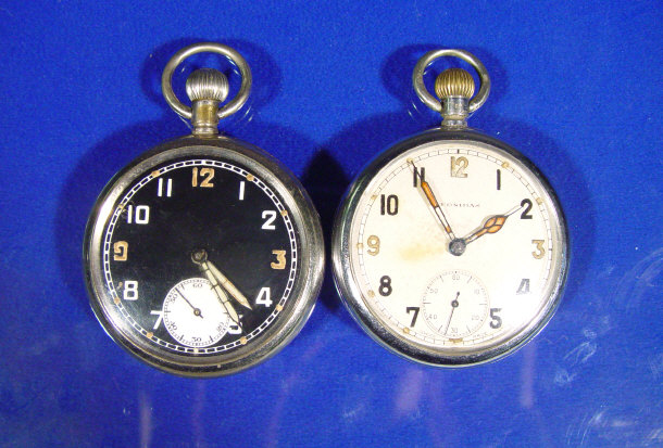 Appraisal: Two military steel cased pocket watches one by Leonidas both