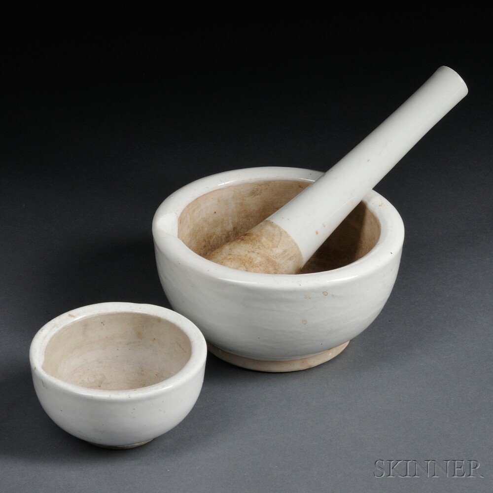 Appraisal: Two White Porcelain Mortars with a Pestle Korea th century