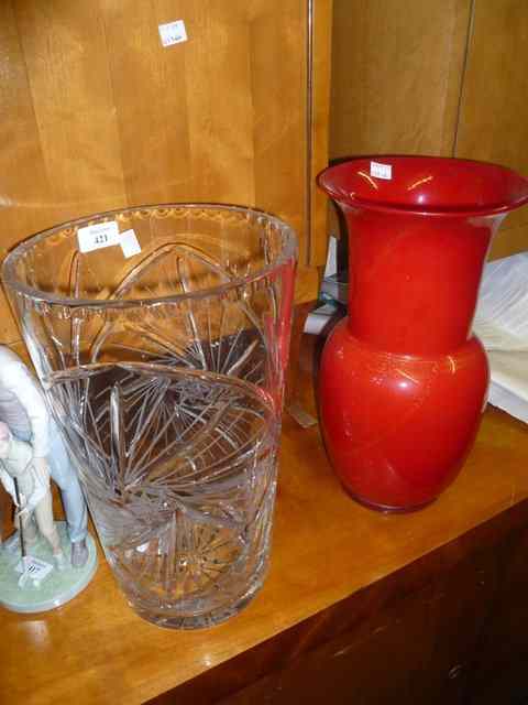 Appraisal: A LARGE CUT TAPERING GLASS VASE an Italian red and