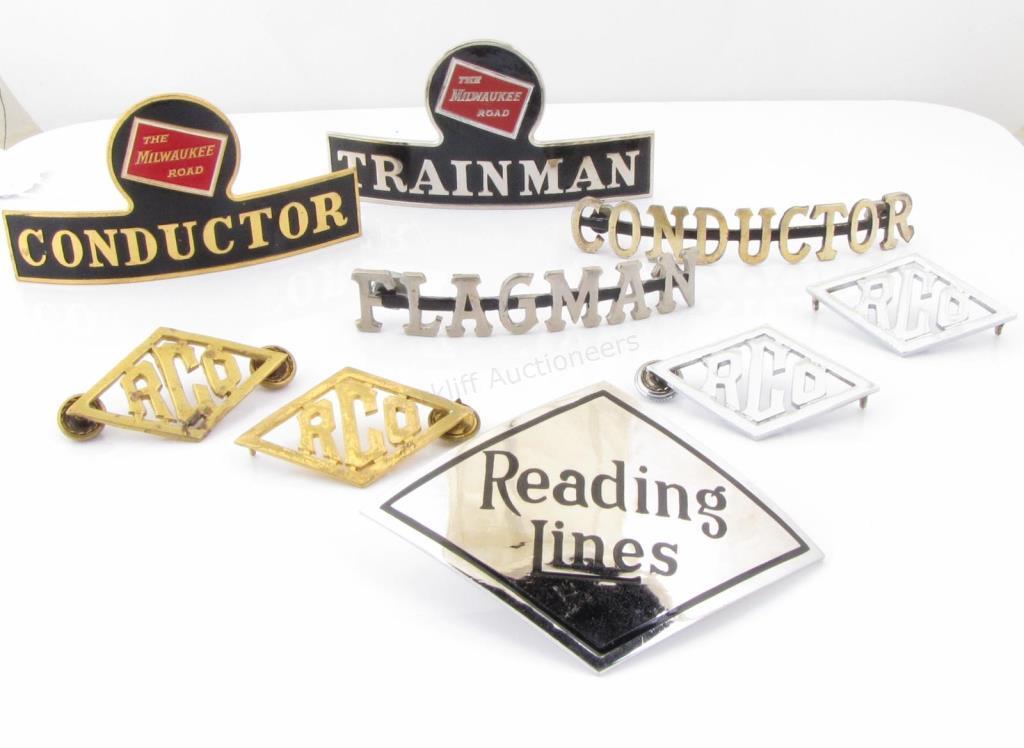 Appraisal: Milwaukee Road and Reading Lines Rail Badges nine total including