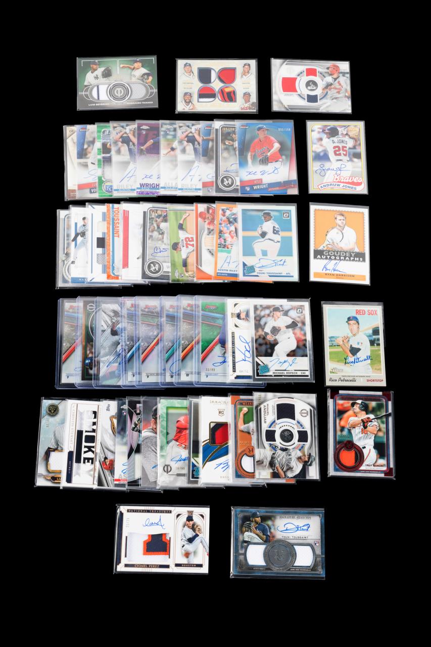 Appraisal: AUTOGRAPHED JERSEY CUT BASEBALL CARDS Grouping of baseball cards including