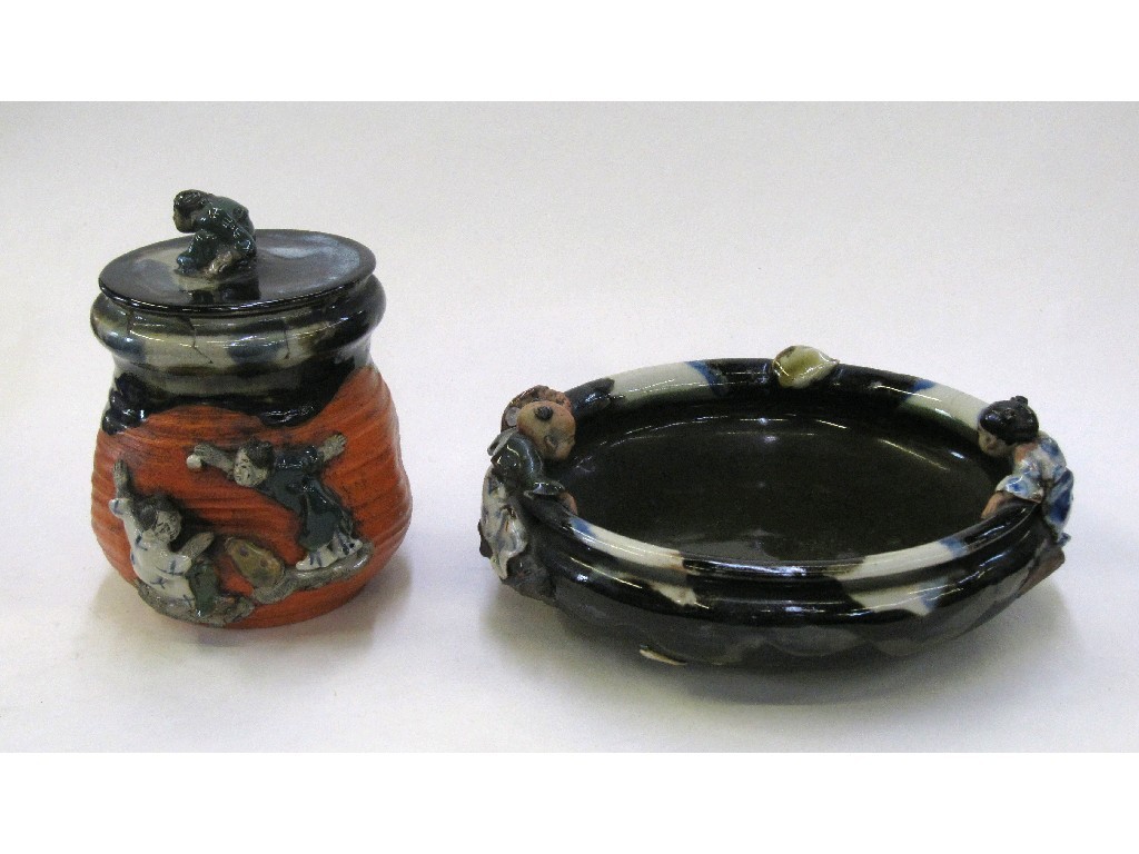 Appraisal: Japanese Sumida pottery bowl and a jar and cover