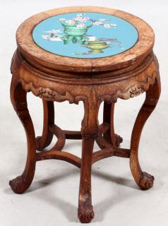 Appraisal: CHINESE CLOISONNE TEAKWOOD END TABLE CHINESE CLOISONNE TEAKWOOD END TABLE