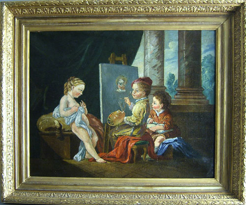 Appraisal: Continental th c oil on canvas of children in a