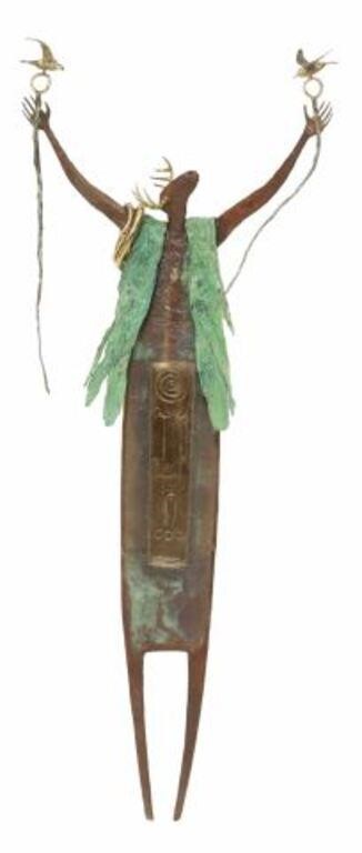 Appraisal: Gilt and patinated bronze wall-mounted sculpture The Shaman of Peace