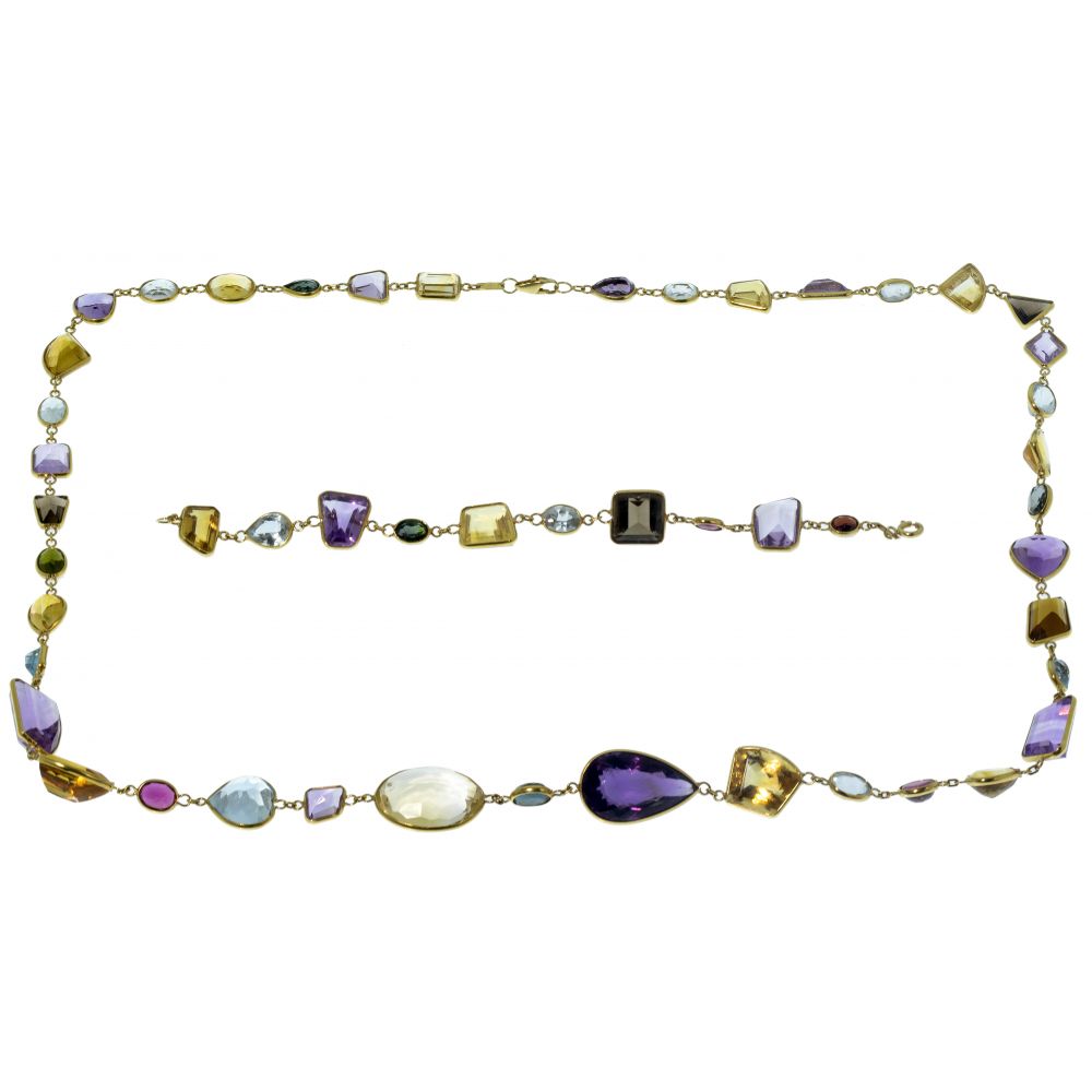 Appraisal: K YELLOW GOLD AND BRAZILIAN GEMSTONE NECKLACE AND BRACELETHaving faceted