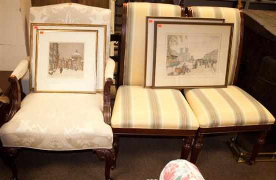 Appraisal: Chippendale style mahogany upholstered armchair and a pair of Sheraton