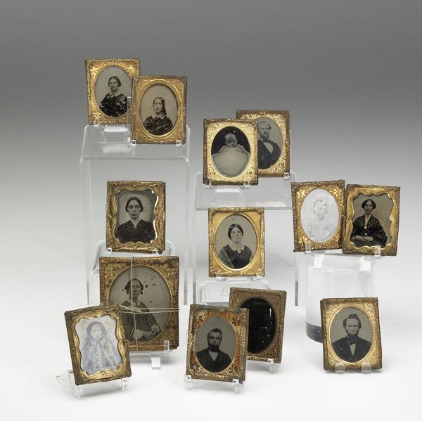 Appraisal: AMBROTYPES Grouping of thirteen assorted images ca Largest x