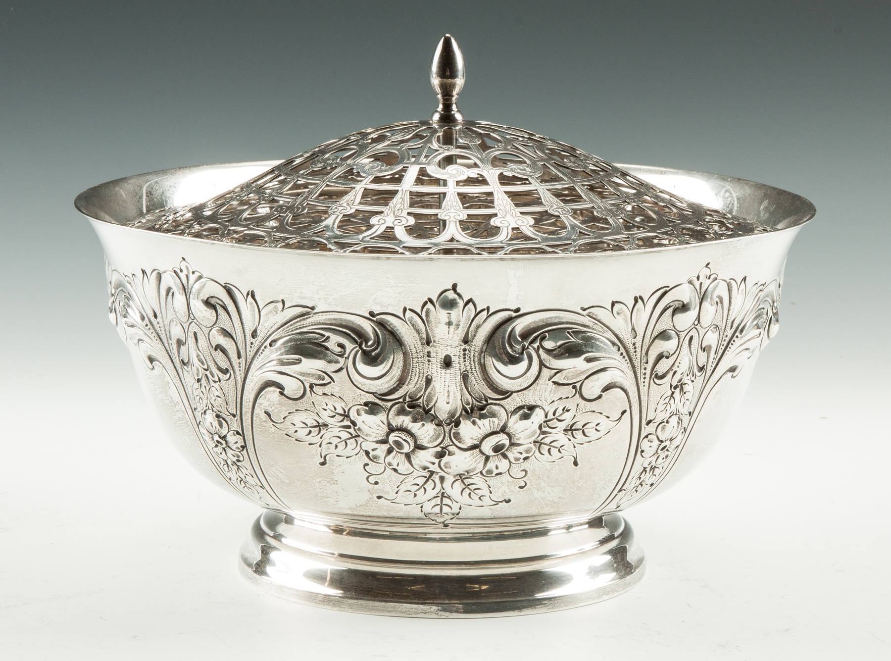 Appraisal: Sterling Silver Bowl with Silver Plate Insert Repousee flowers Eagle